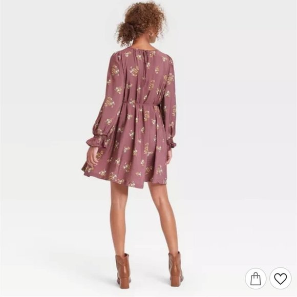 A New Day Women's Long Sleeve Tent Mini Dress Purple Floral Print Belted Small - Picture 9 of 13